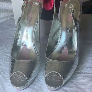 Paris Hilton Annette Metallic Silver Watersnake Slingback Open toe
